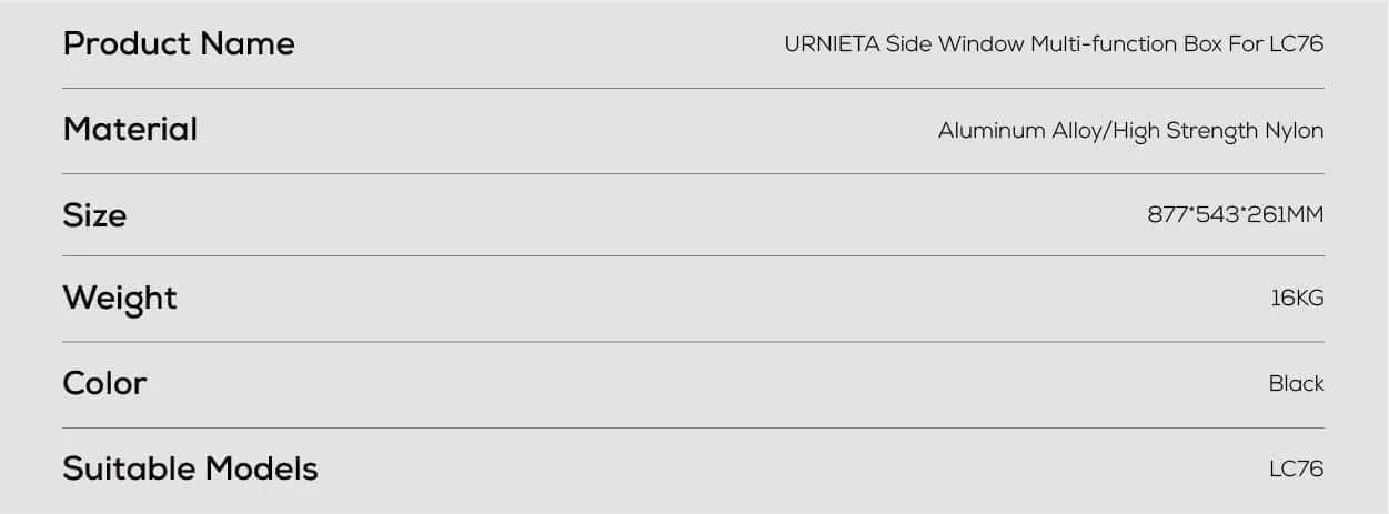 urnieta side window multi function box for lc76 specs urnieta side window multi function box for lc76 specs